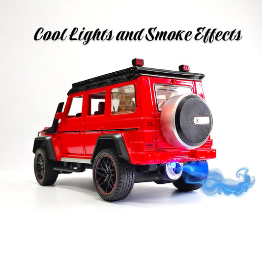 1:32 scale Mercedes Benz G63 AMG die-cast model car with pull-back function, sound, lights, and durable metal construction.