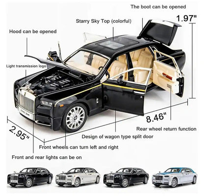 1:32 Scale Rolls Royce Phantom Pull Back Toy Car with Openable Doors, Lights & Music – Premium Die-Cast Model for Kids