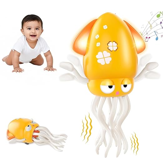 Rechargeable Dancing Squid Toy for Kids | Musical Crawling Octopus with LED Lights | Tummy Time Floor Toy for 3–6 Year Old Boys & Girls