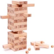 Enormity Wooden Jenga Game Set – 48 Pieces Classic Timber Tower Tumbling Game with Dice (Brown)