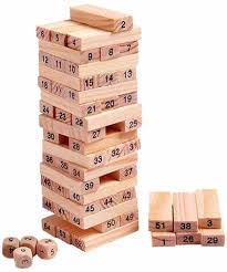 Enormity Wooden Jenga Game Set – 48 Pieces Classic Timber Tower Tumbling Game with Dice (Brown)